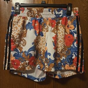 Adidas Women's Floral Athletic Shorts - Red and Blue